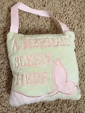 Baby girls nursery decor a mermaid sleeps here door hanger plush